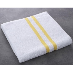 Drap de bain Luxe 100% coton blanc liteau jaune 400 g 70x140 cm (le lot de 40)